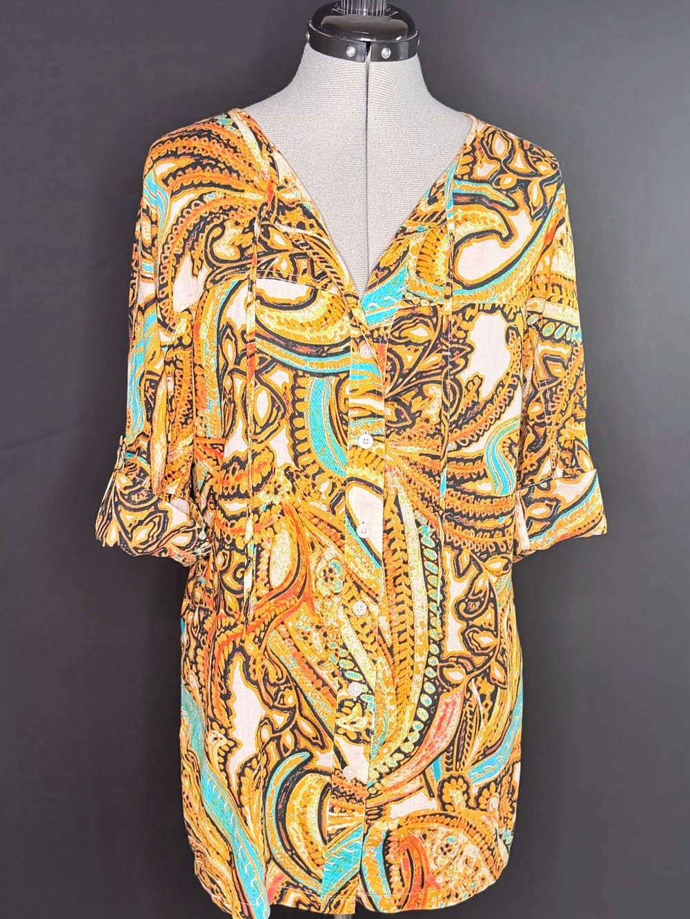 DANA BUCHMAN, Women’s Business Casual Tunic, in Golden Paisley